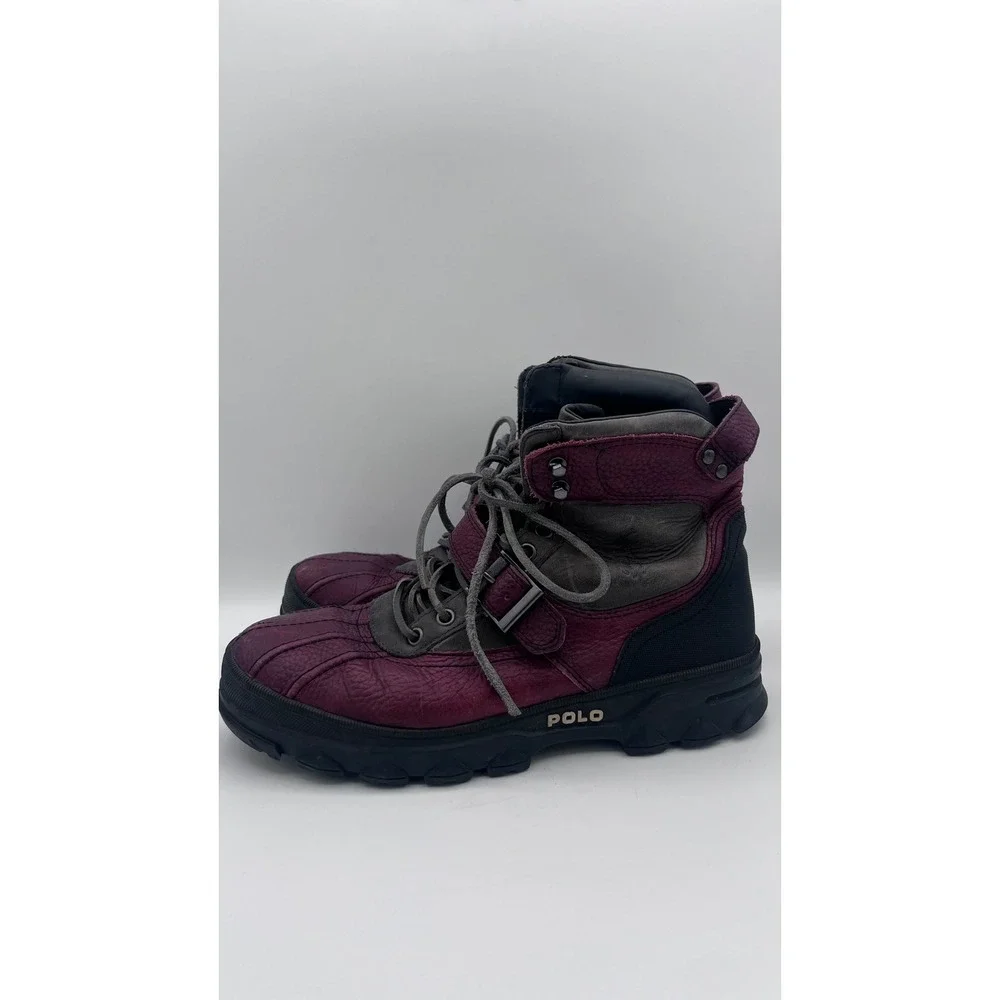 Polo Ralph Lauren Huntswood Mens 12D Burgundy Grey Leather Duck Boots‎ 0862 G12